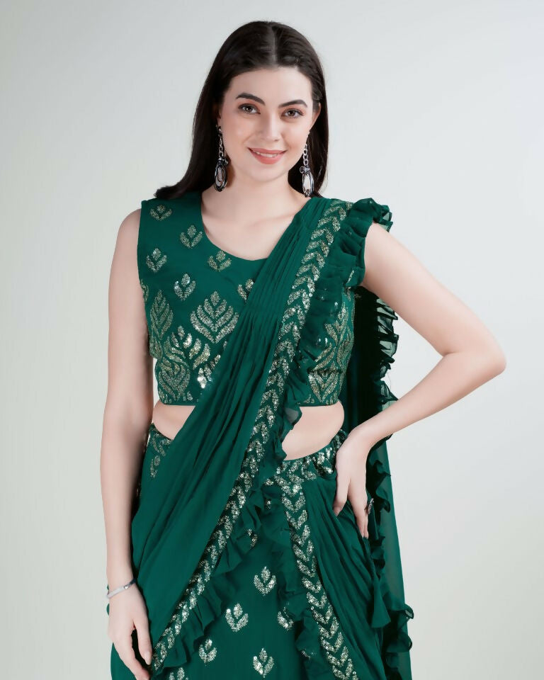 Green Georgette Sequence Embroidered Lehenga Choli with Dupatta - Tanya | Grocsy