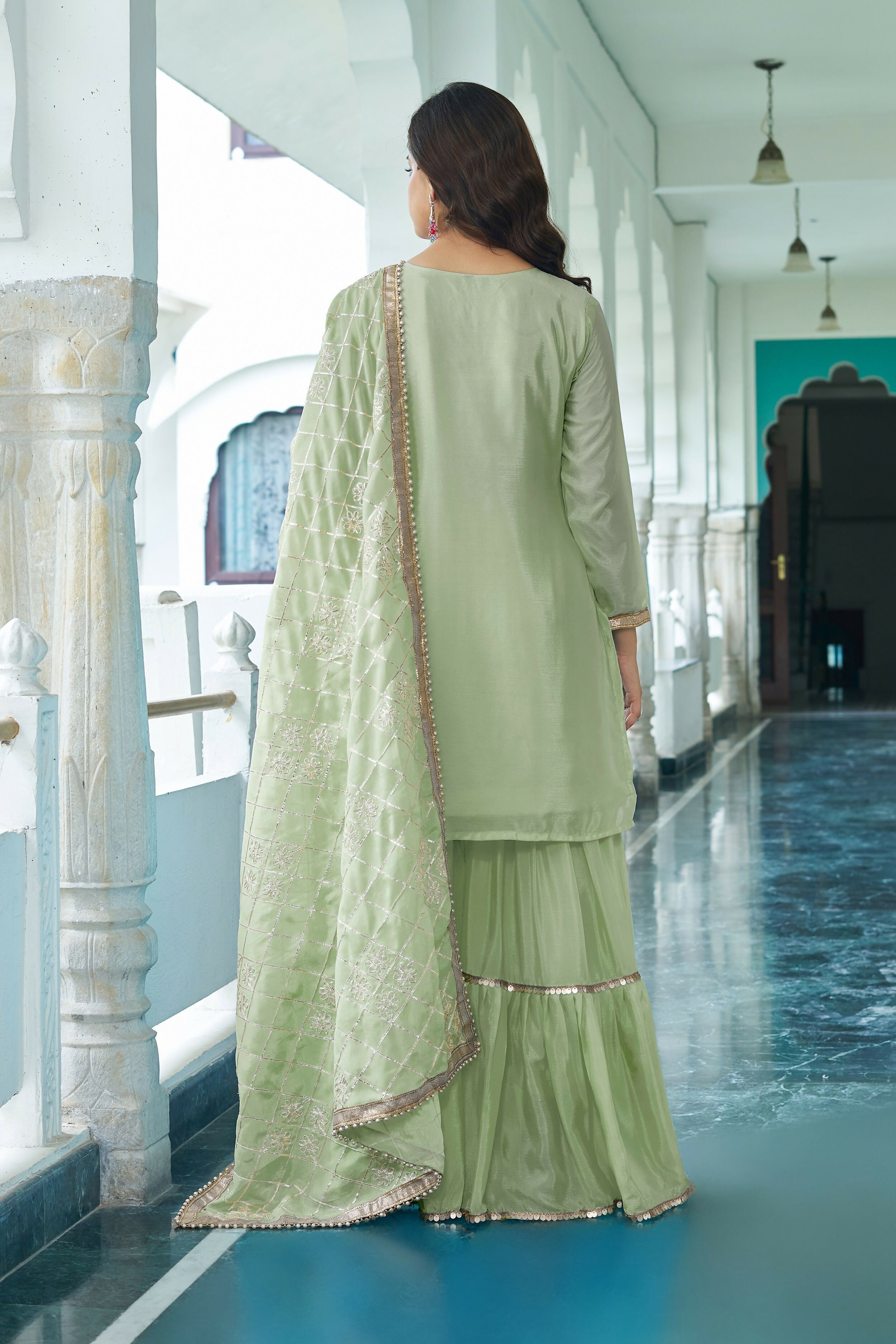 Joban Fashion Pista Kurta Set Chinon Silk Embroidery Sequence Work | Grocsy