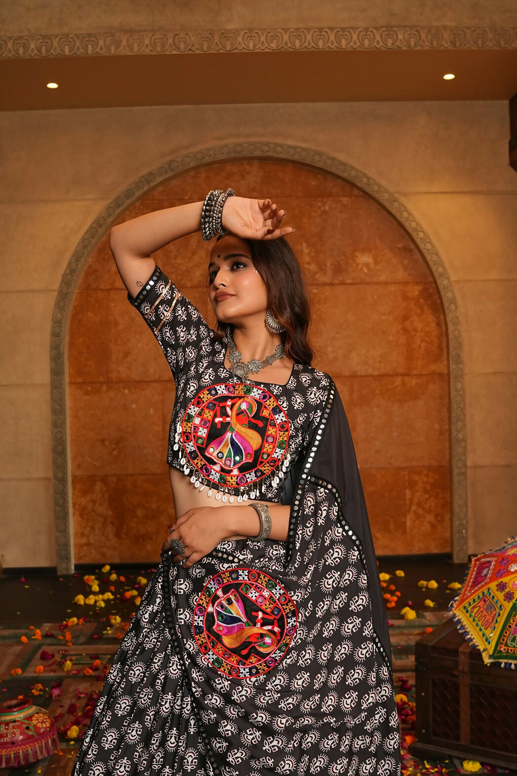 AI Fashion Black Crepe Designer Navratri Wear Lehenga Choli Collection | Grocsy