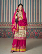 Anaita Pink Embroidered Silk Fully Stitched Plazo suit | Grocsy