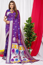 Jyoti Fashion Women's Purple Paithani Silk Zari Woven Saree with Blouse | Grocsy