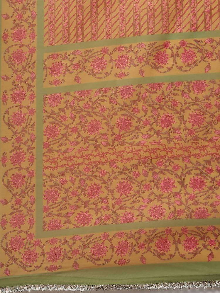 Yufta Yellow Printed kurta with Trouser Dupatta Set | Grocsy