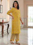 Aramya A-line Soft Cotton Butti Print Women's Kurta - Yellow | Grocsy