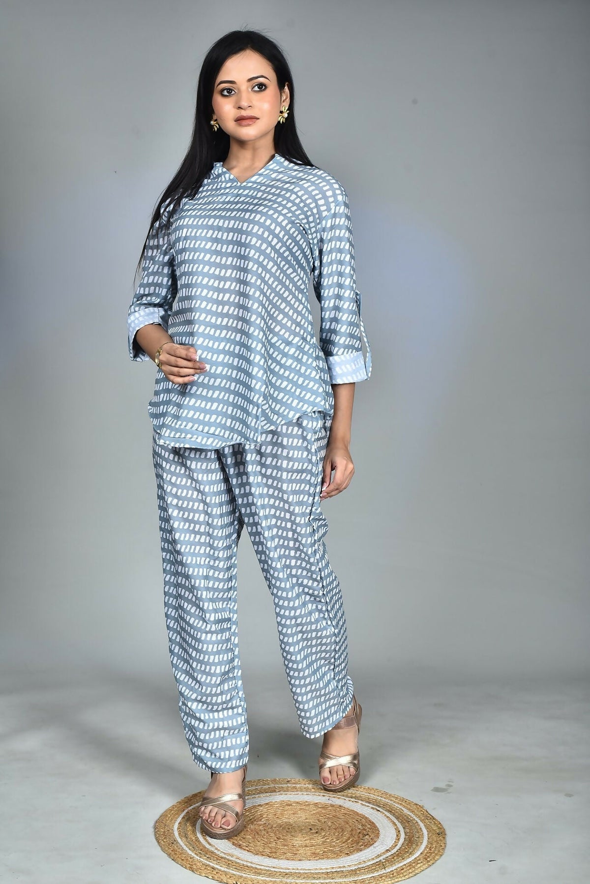 Morchari Digital Print Semi Muslin Co-Ord Set Top & Trouser-Multicolor | Grocsy