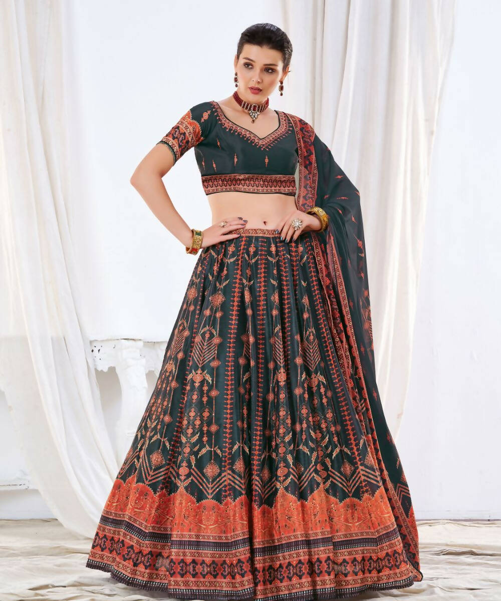 Wedding Designer Black Chinon Lehengha Choli - Anbazaar | Grocsy