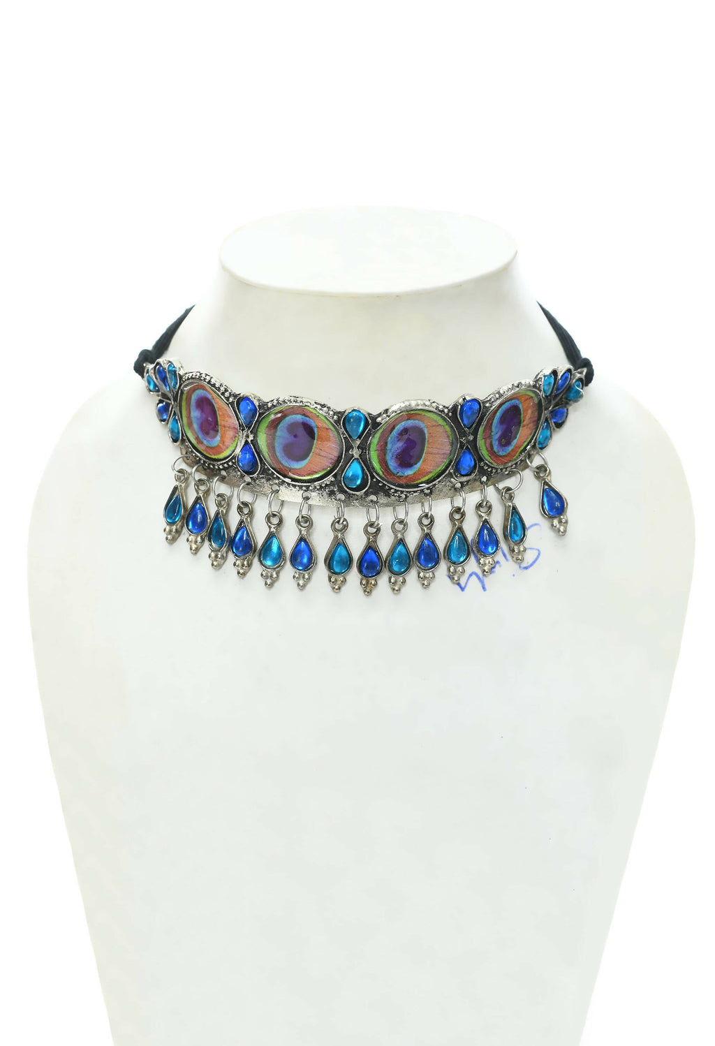 Mominos Fashion Johar Kamal Oxidised Silver-Plated Brass Finish Peacock Wings Choker For Women | Grocsy