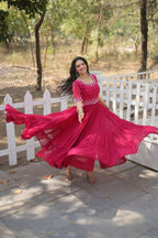Vastranavya Faux Blooming with Beads embroidery-work Gown - Pink | Grocsy