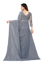 Vamika Ethnic Fire Grey Pearls Net Saree | Grocsy