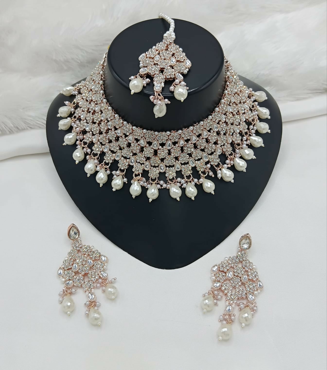 Joban Fashion Women Cream Stone Work Necklace Set | Grocsy