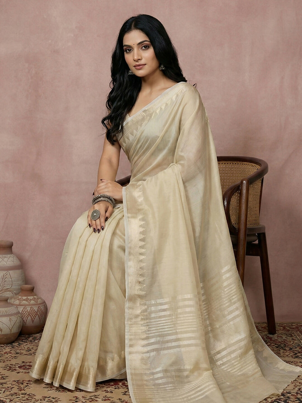 Shree Shyam Fashion Cream Cotton Saree | Grocsy