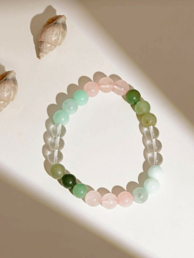 Green Avanturine, Clear Quarts, Amethyst Multicoloued Pastel Shade Crystal Bracelet - Ruby Raang | Grocsy