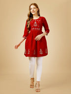 Jyoti Fashion Women's Red Viscose Rayon Embroidered Casual Top | Grocsy