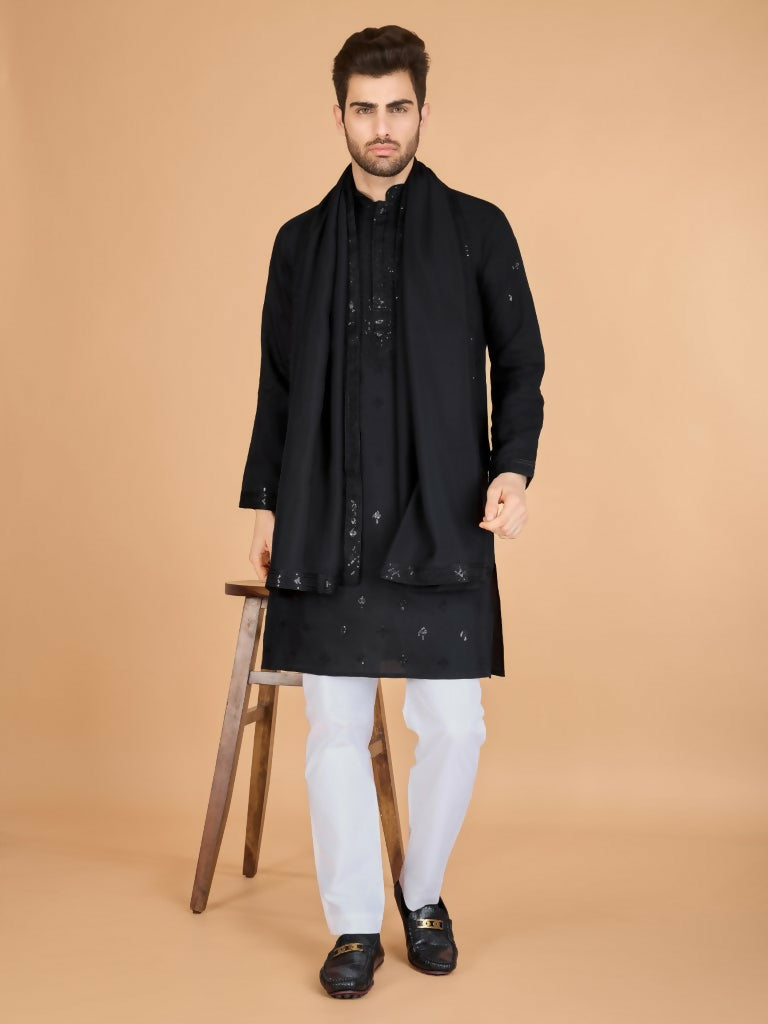 Vastranavya Black Exclusive Festival Wear Viscose Silk Thread with Sequence Embroidered Work Kurta with Dupatta | Grocsy