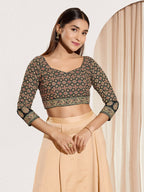 Joban Fashion Black Cotton Padded Blouse With Sweetheart Neck Elbow Sleeves | Grocsy