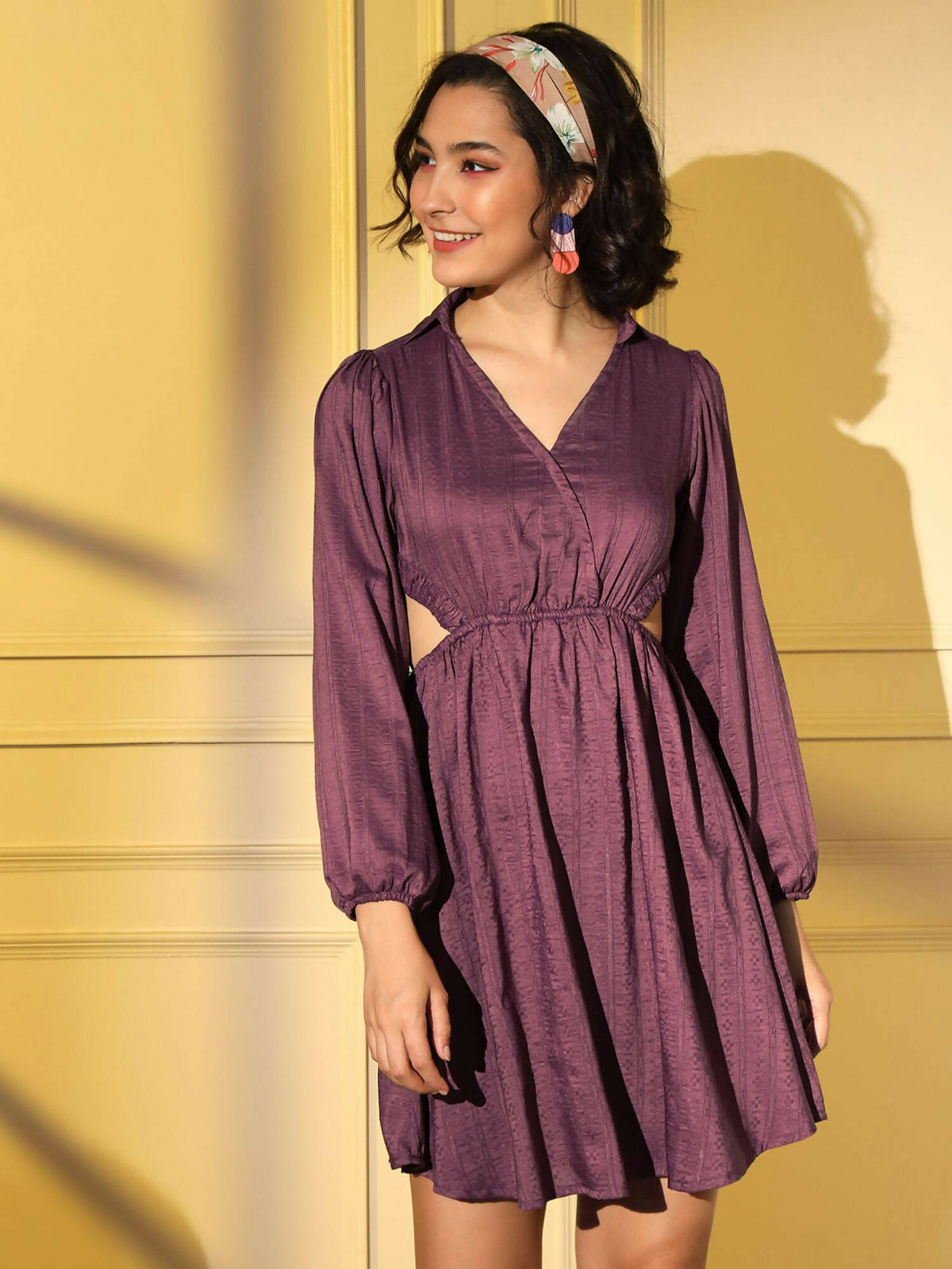 Wine Viscose Solid Flared Dress - Shivani | Grocsy