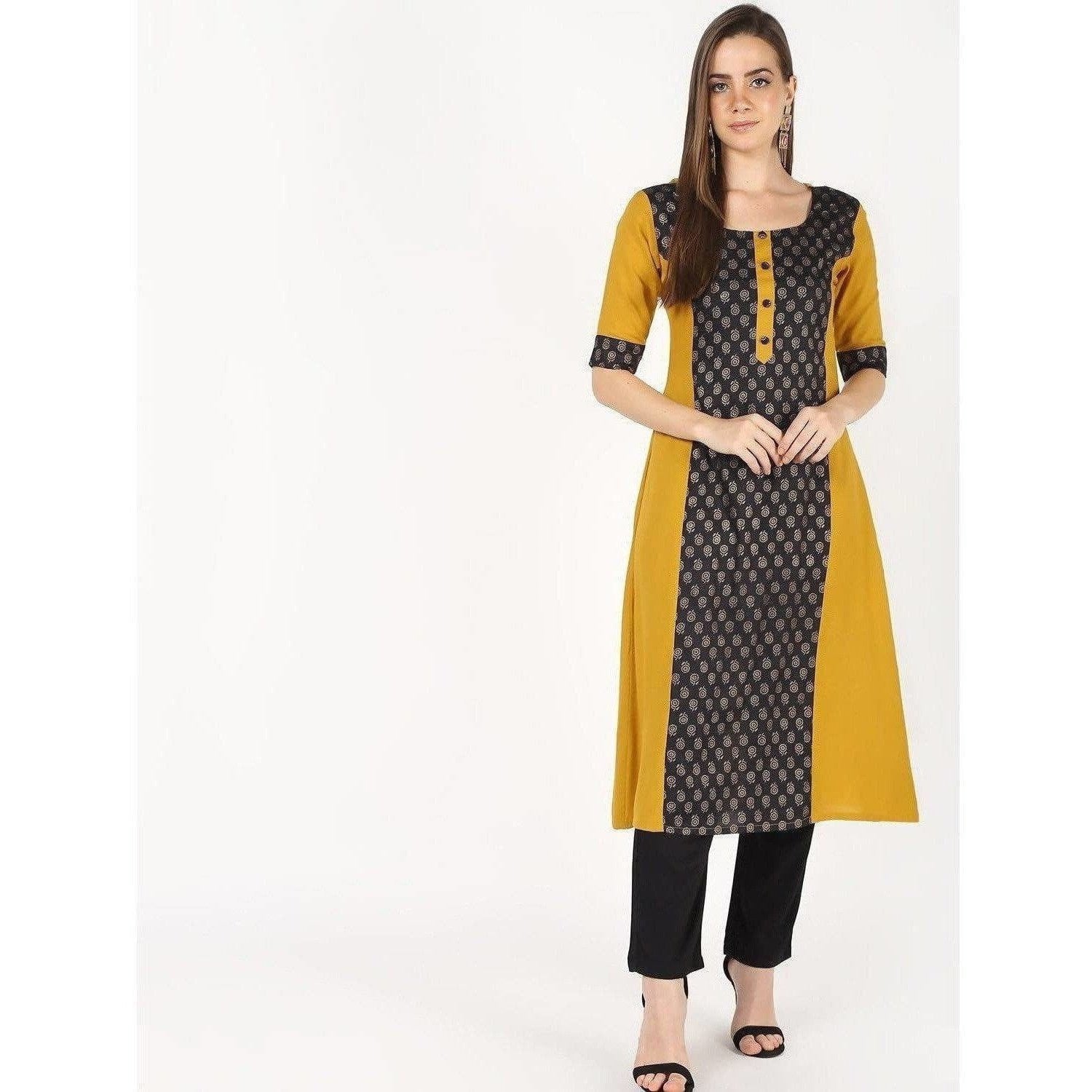 Cheera Front Printed Painal Aline Kurta | Grocsy