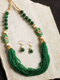 Mominos Fashion Johar Kamal Women's Green Beads Pearls Gold-Polished Jewellery Set | Grocsy