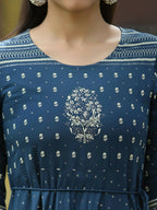 Juniper Blue Rayon Festive Printed Flared Dress For Women | Grocsy