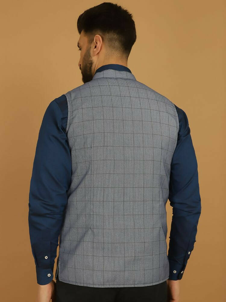 Even Apparels Nehru Jacket With Welt Pockets - Blue | Grocsy