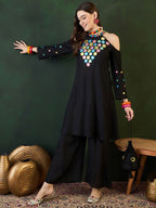 Sangria Embroidered Halter Neck Kurta & Palazzo With Bag | Grocsy