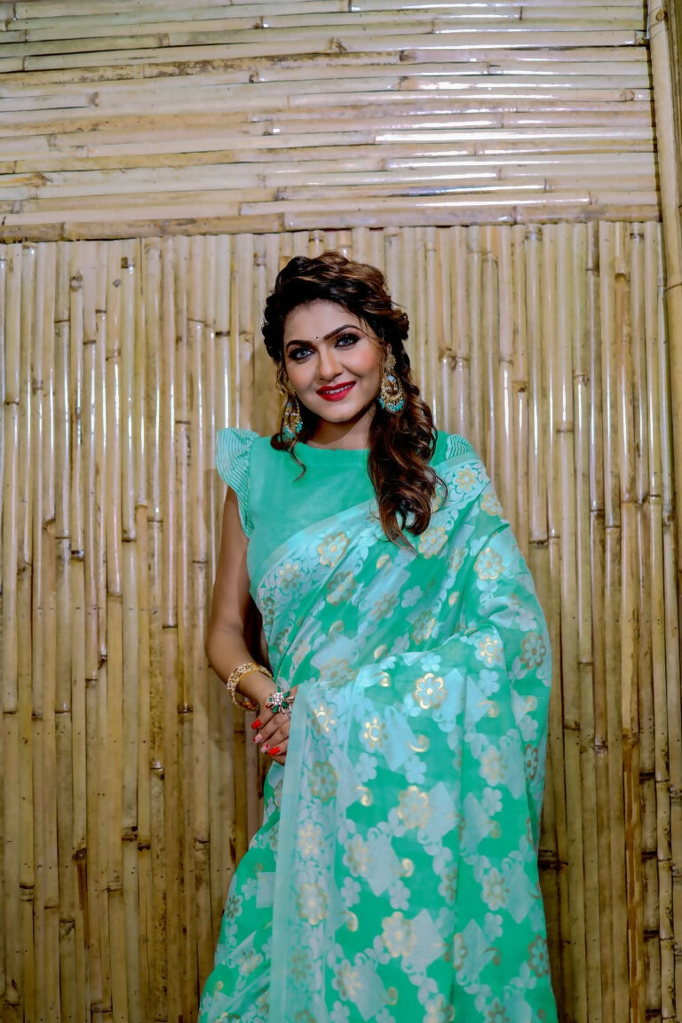 Partywear Designer Rama Jamdani contton Fancy Saree - Starwalk | Grocsy