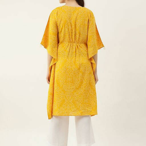 FIORRA Women's Printed Pure Cotton Kaftan Kurta - Yellow | Grocsy
