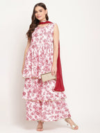 Ahalyaa Women's Pink Rayon Digital Floral Print Kurta Sharara Set with Dupatta | Grocsy