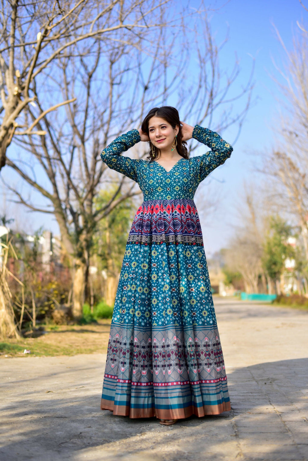 Aayaa Pure Chanderi Gown With Heavy Digital Print - Multi Color | Grocsy