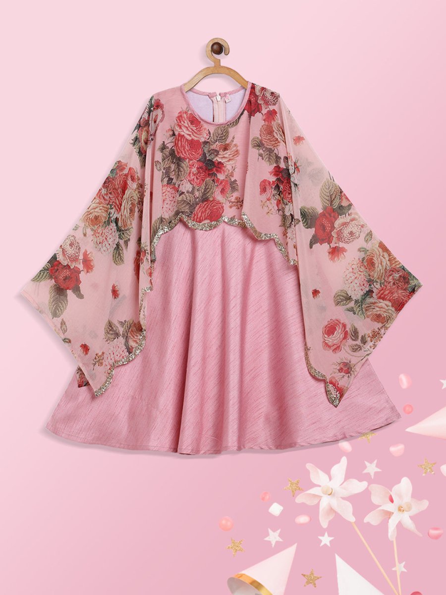 Ahalyaa Pink Poly Silk A-Line Girl's Kurta | Grocsy