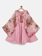 Ahalyaa Pink Poly Silk A-Line Girl's Kurta | Grocsy