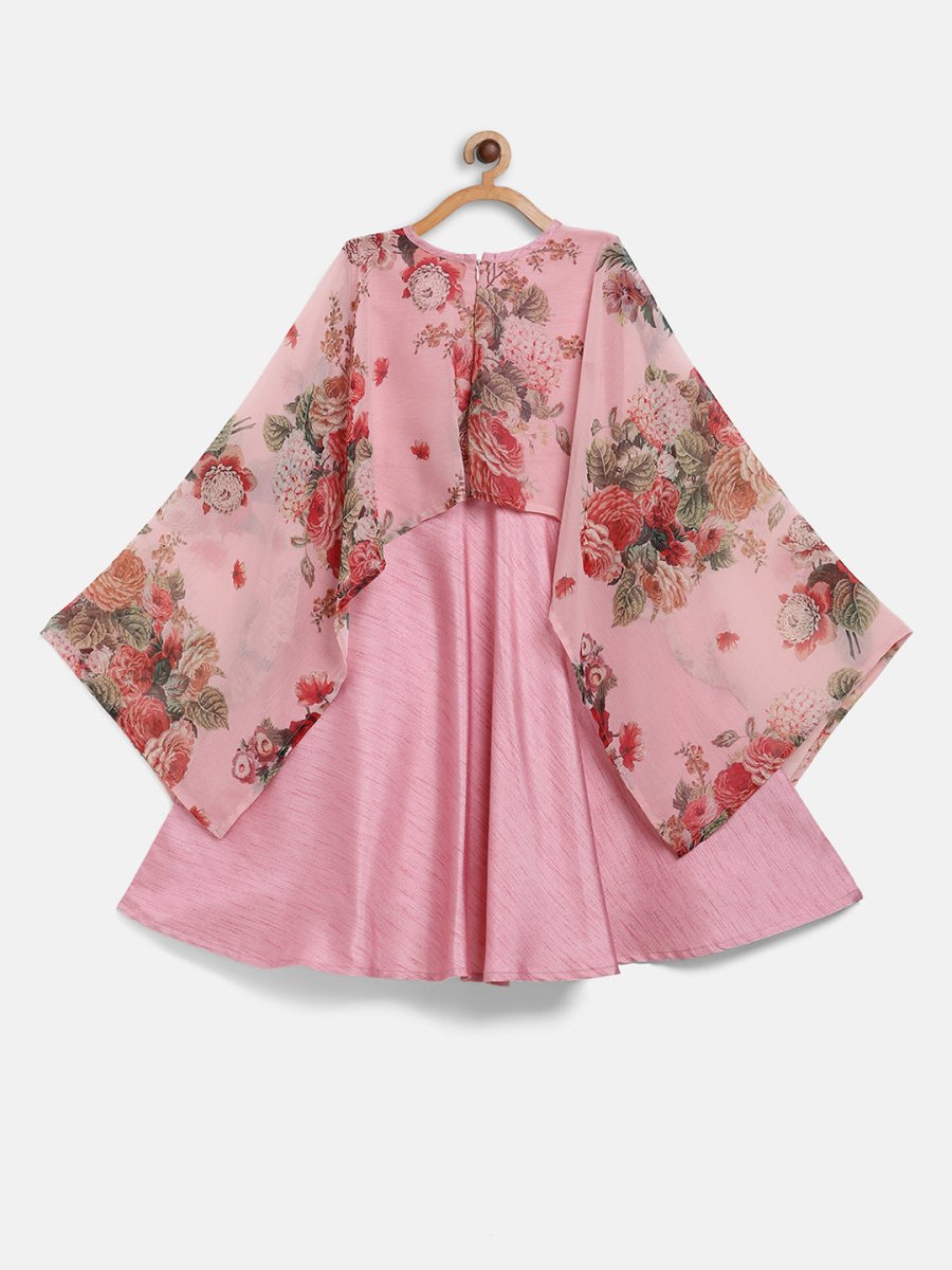 Ahalyaa Pink Poly Silk A-Line Girl's Kurta | Grocsy