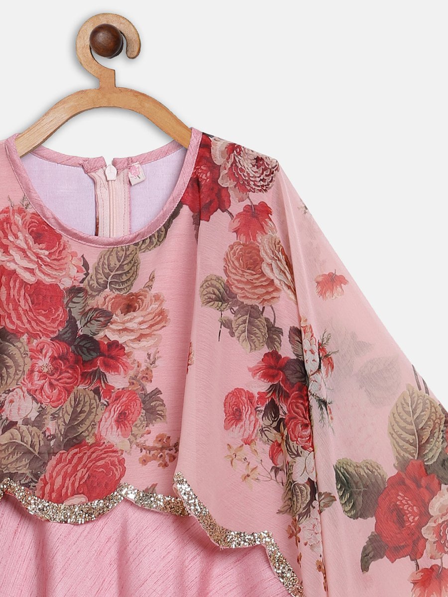 Ahalyaa Pink Poly Silk A-Line Girl's Kurta | Grocsy