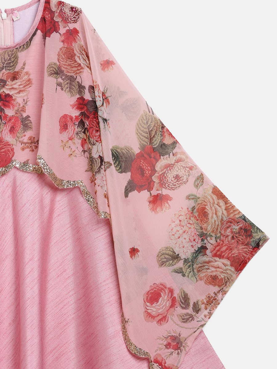 Ahalyaa Pink Poly Silk A-Line Girl's Kurta | Grocsy
