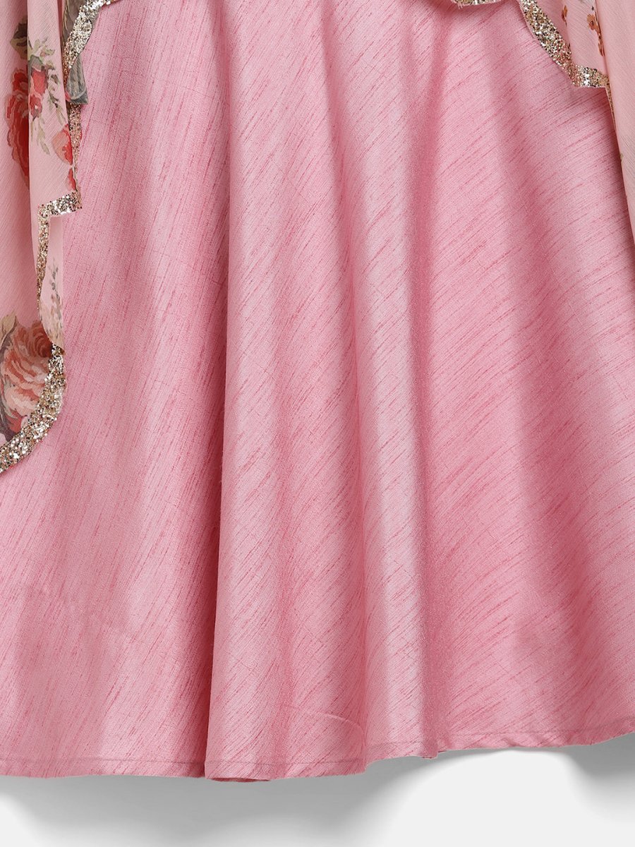 Ahalyaa Pink Poly Silk A-Line Girl's Kurta | Grocsy