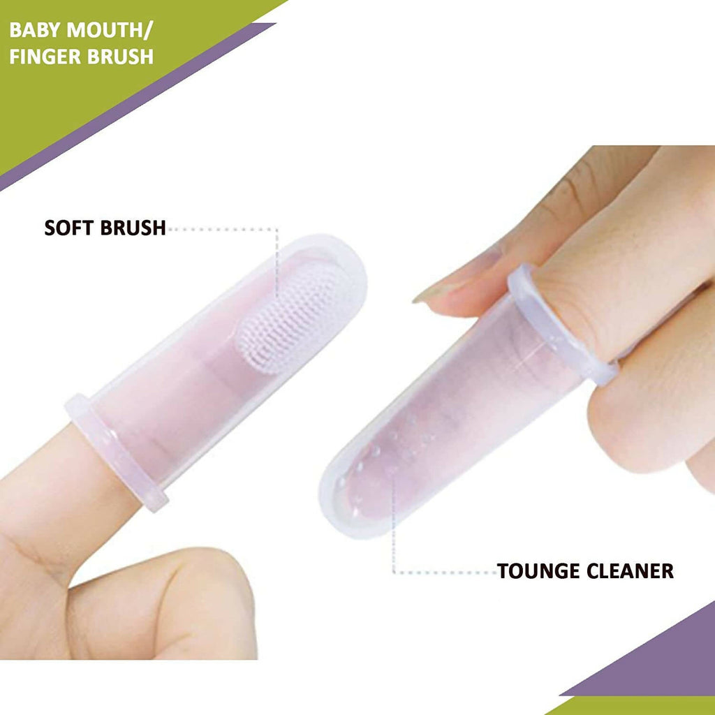 Safe-O-Kid Silicone Baby Finger/ Mouth Toothbrush With Case Set, Infant Training Soft Teeth Brush, Oral Cleaning Massager For Babies- Pink | Grocsy