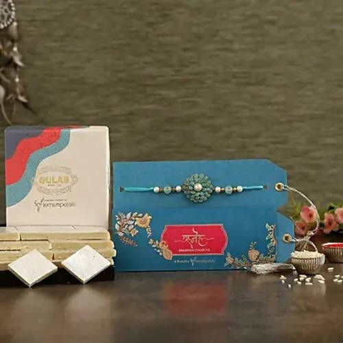Floral Stylish Rakhi & Kaju Katli Box | Grocsy