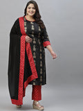Sztori Plus Size Geometric Printed Straight Kurta With Trousers & Dupatta | Grocsy