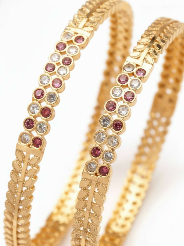 NVR Women Set of 2 Gold Plated CZ Stone Bangle | Grocsy