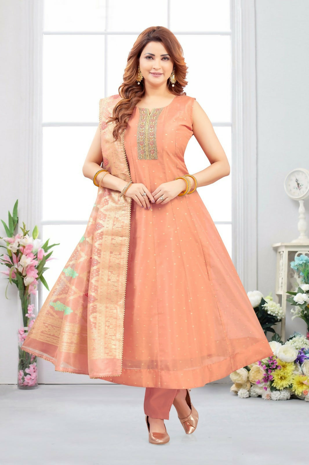 Joban Fashion Jacquard Peach Color Kurta Set | Grocsy