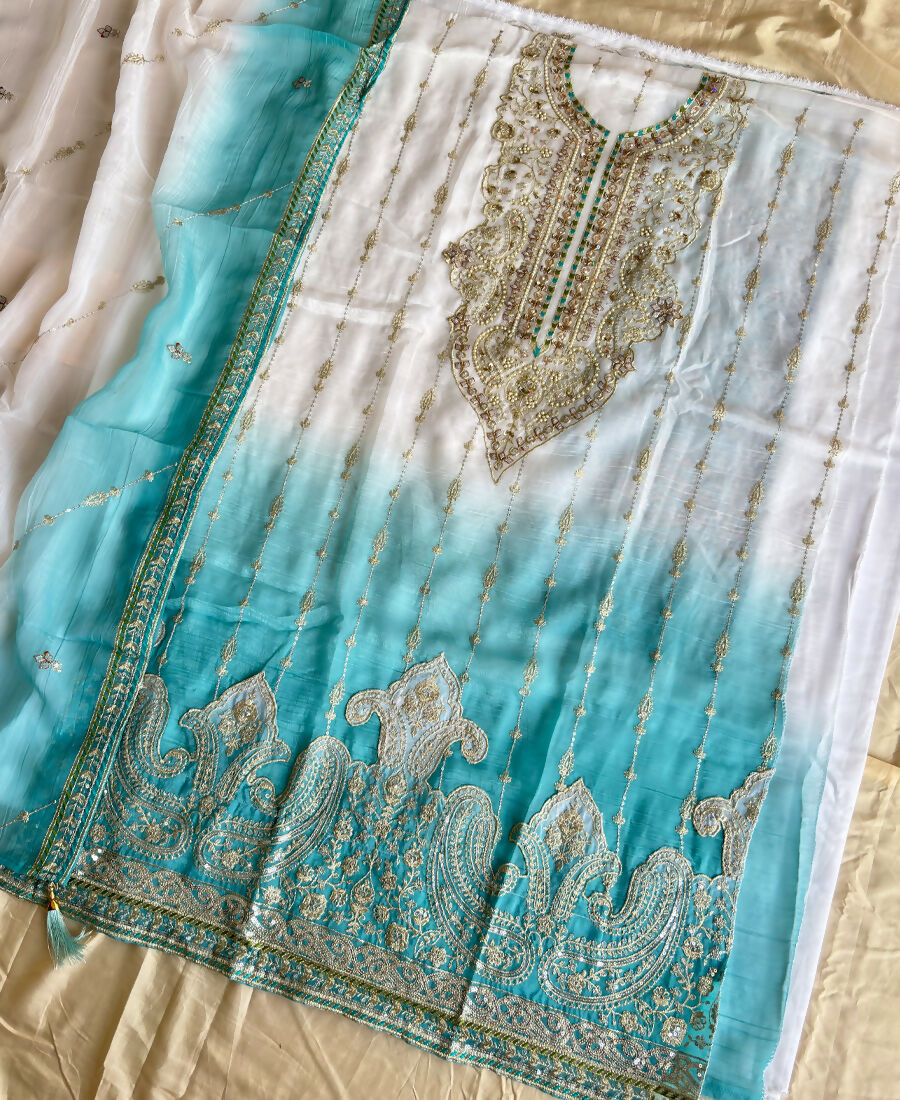 KC Designer Sky Blue Ombre Straight Suit For Women With Hand Embroidery | Grocsy