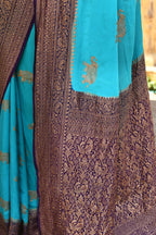 Joban Fashion Sky Blue Crepe Chiffon Pure Handloom Banarasi Silk Saree | Grocsy