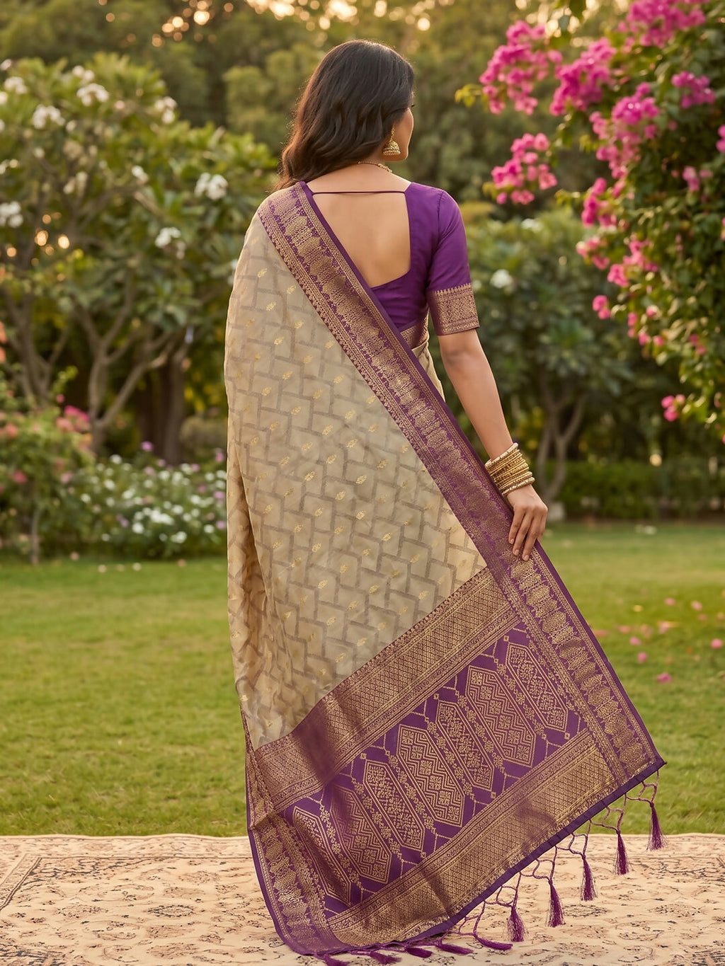 Shree Shyam Fashion Chiku With Purple Cotton Saree | Grocsy