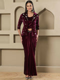 Joban Fashion Women Wine Velvet Hand Embellishment Stitched Dress | Grocsy