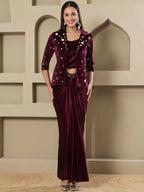 Joban Fashion Women Wine Velvet Hand Embellishment Stitched Dress | Grocsy
