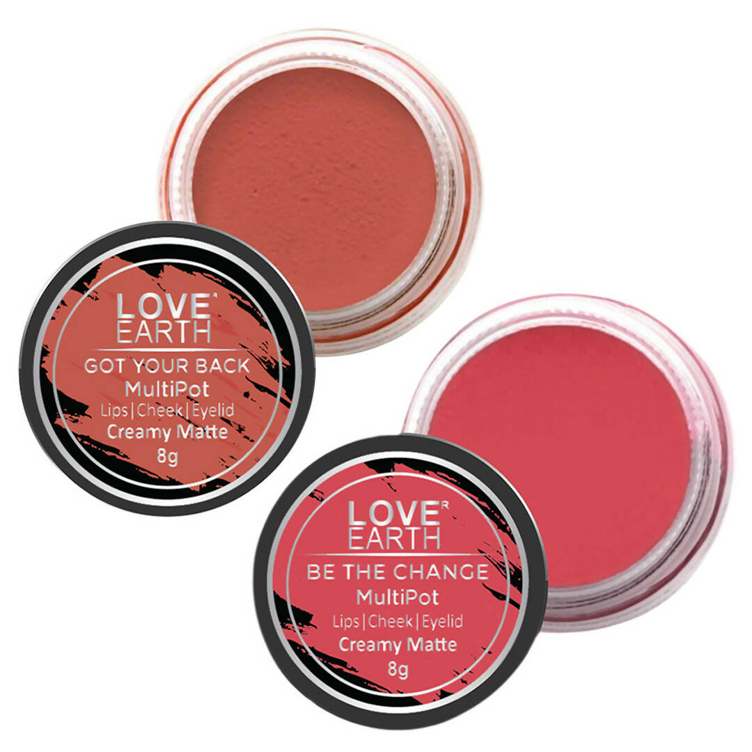 Love Earth Lip Tint & Cheek Tint Multipot Combo (Rose Pink & Coral) | Grocsy