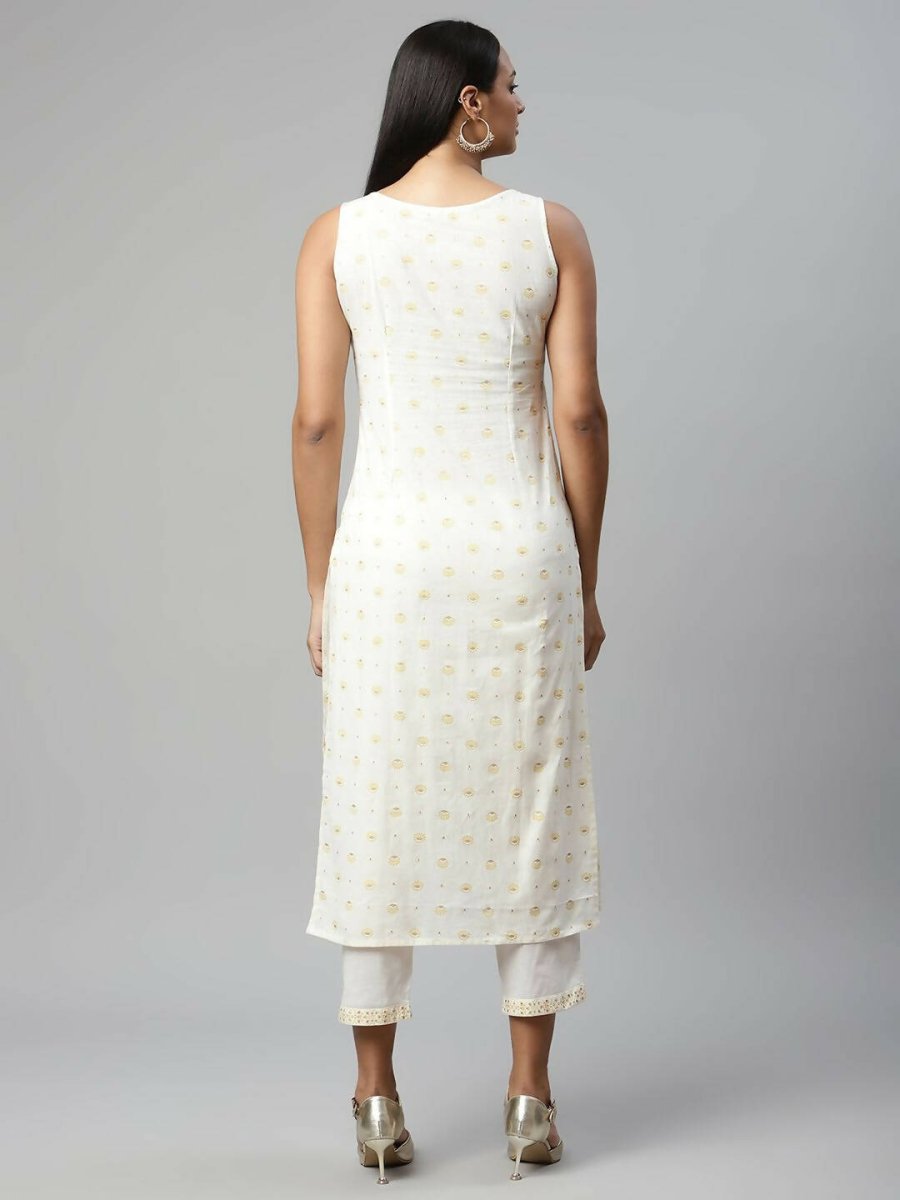 Ahalyaa Womens Off White Pure Cotton Printed Kurta Pant Set | Grocsy