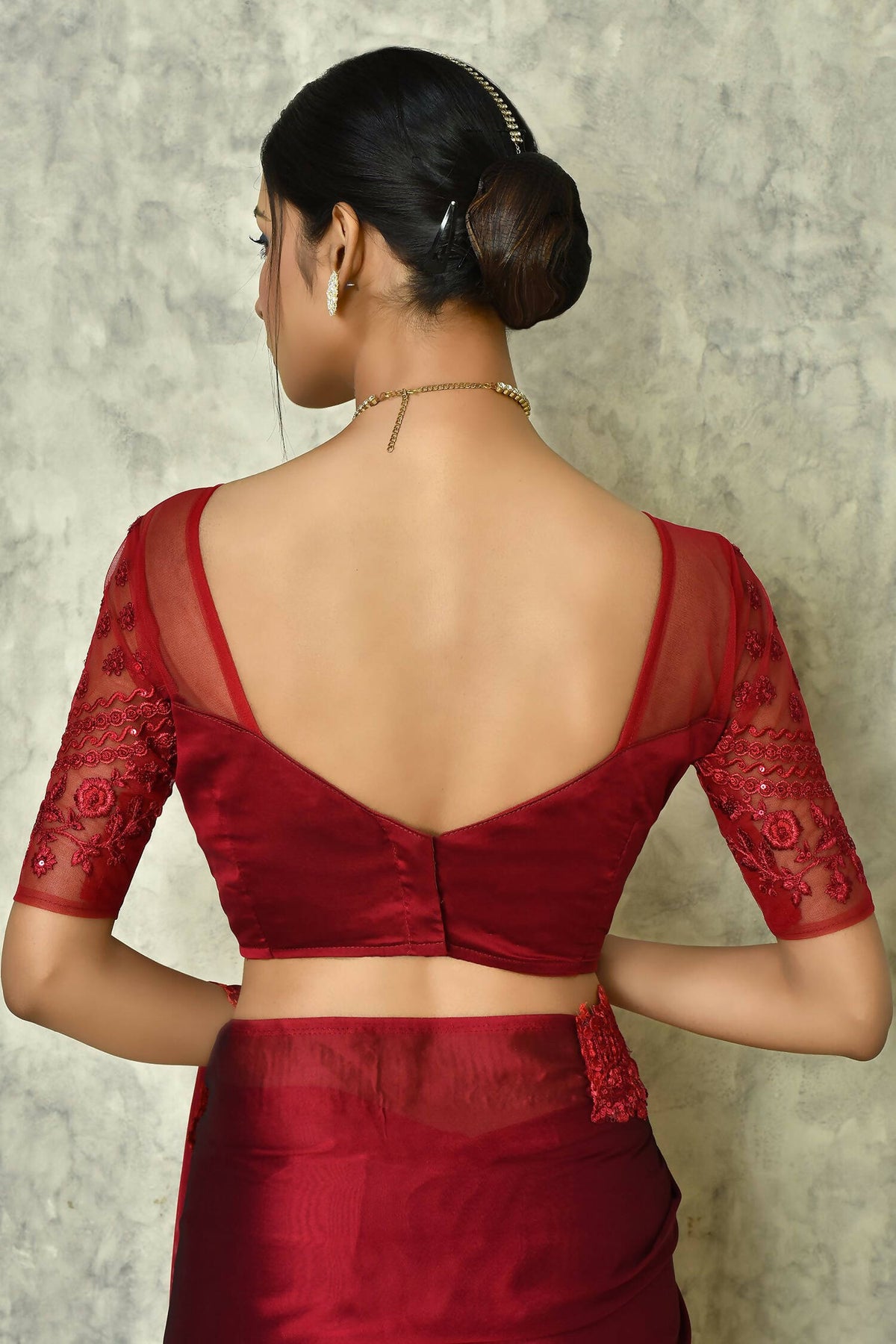 Wine Silk Plain Saree with Blouse Piece - Purvi | Grocsy