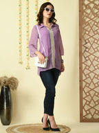 Myshka Women's Purple Embroidered Party Fusion Top | Grocsy