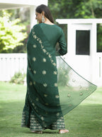 Juniper Green Mono Viscose Festive Wear Printed Straight Kurta Sharara Dupatta Set | Grocsy