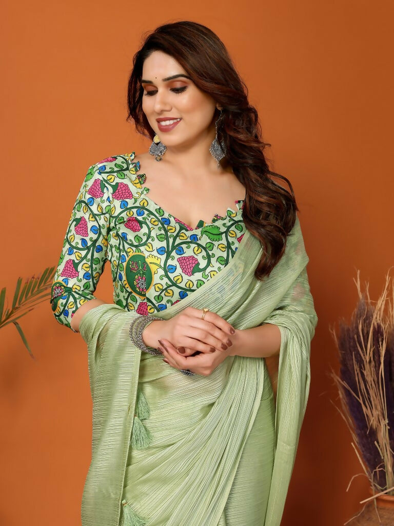 Partywear Designer Pista Polyester Zari Fancy Saree - Starwalk | Grocsy